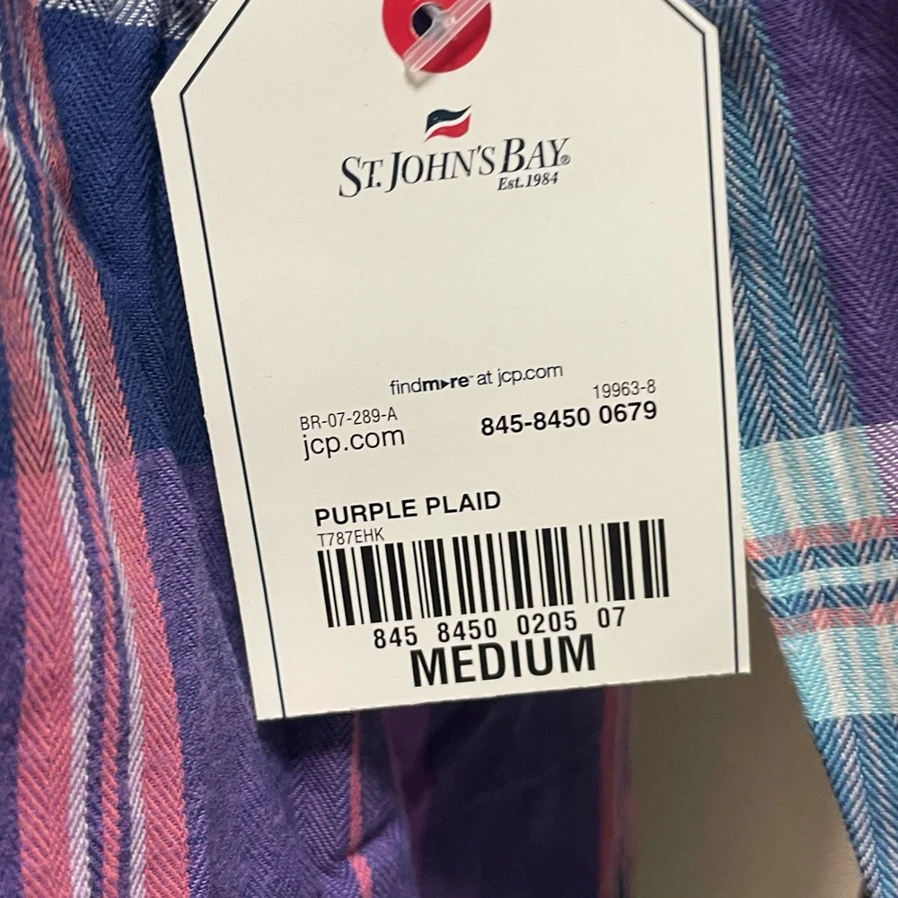St. John's Bay Purple Plaid Button Down Shirt - Picture 2 of 7